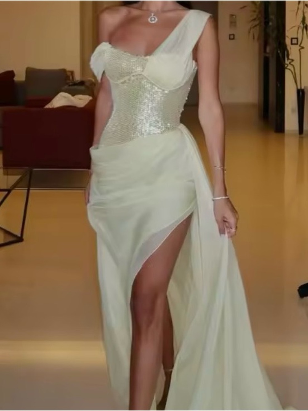 Yellow dress one shoulder